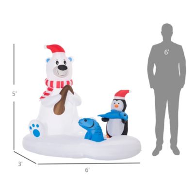 6' Inflatable Christmas Polar Bear and Penguin Fishing on Board LED