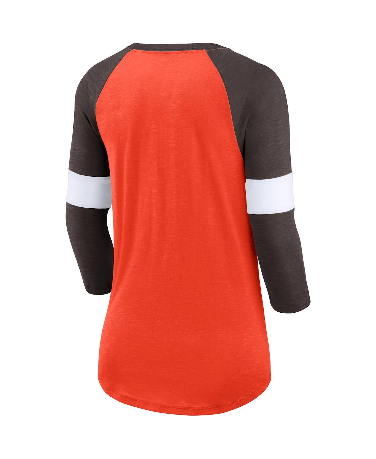Nike Women's  Cleveland Browns Heathered Orange And Brown Football Pride Slub 3/4 Raglan Sleeve T-shi In Heathered Orange,brown