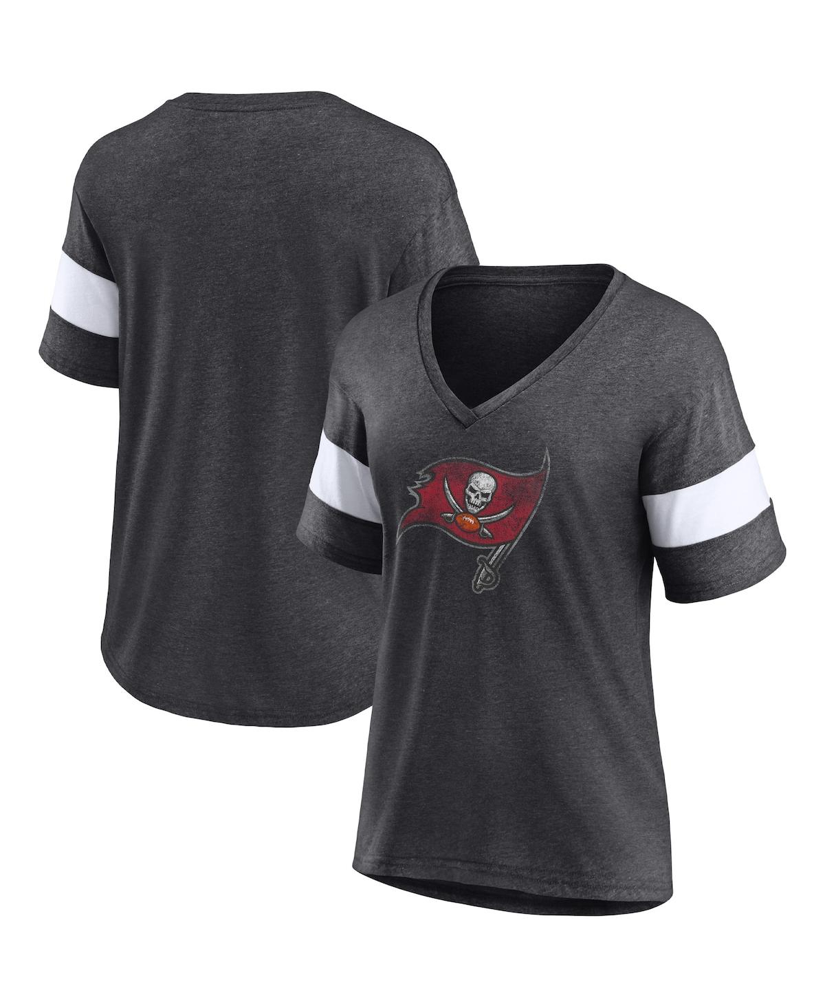 Fanatics Women's  Heathered Charcoal, White Tampa Bay Buccaneers Distressed Team Tri-blend V-neck T-s In Heathered Charcoal,white