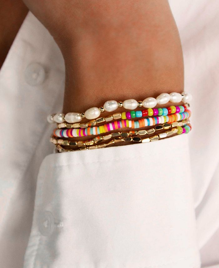 ETTIKA Rainbow and Imitation Pearl Beaded Elastic Bracelet Set - Macy's