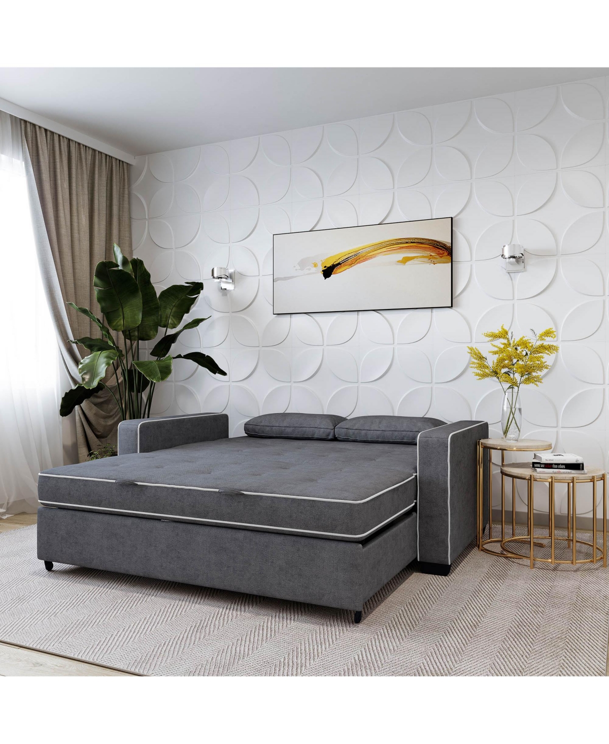 Serta 72.6" W Polyester Augustus Queen Convertible Sofa In Charcoal