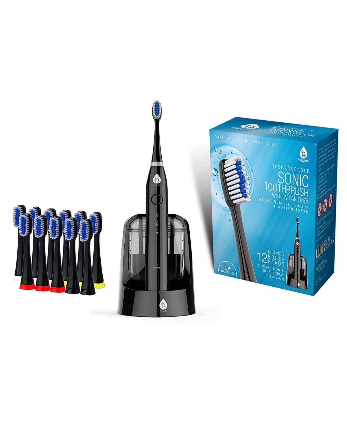 Pursonic Sonic Smart Series Rechargeable Toothbrush With Uv Sanitizing Function In Black