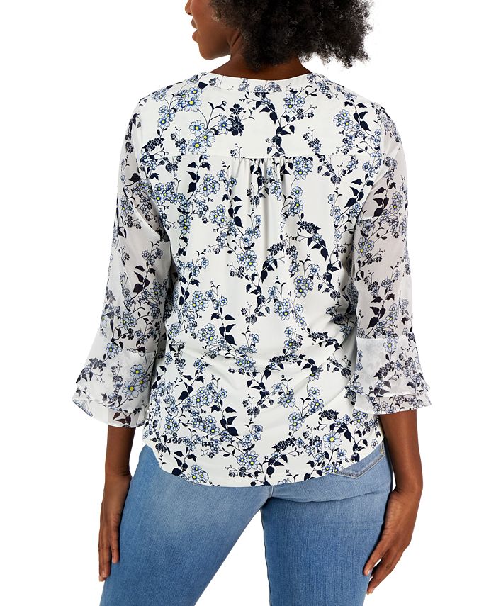 Charter Club Petite Butterfly Print Pintuck Top, Created for Macy's ...