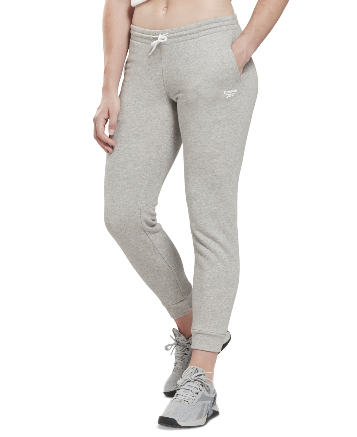 Reebok Women's Identity Drawstring French Terry Joggers In Med Gray