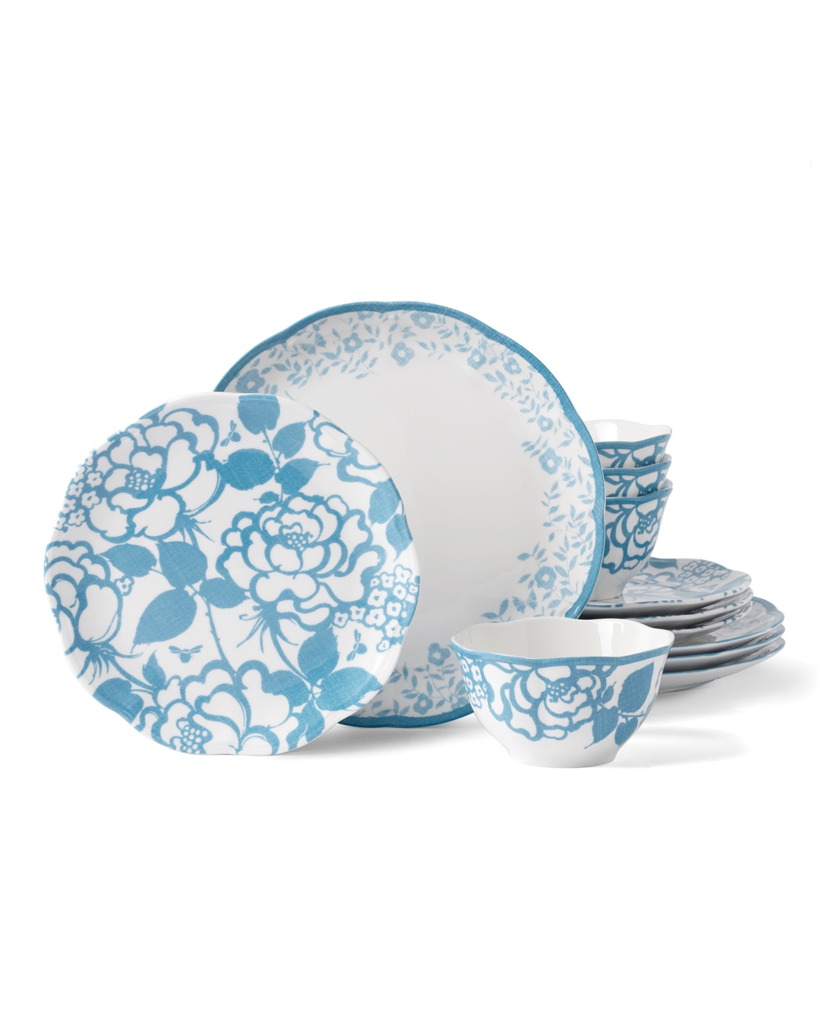 Butterfly Meadow Cottage 12 Pc. Dinnerware Set, Service for 4 - cornflower hue