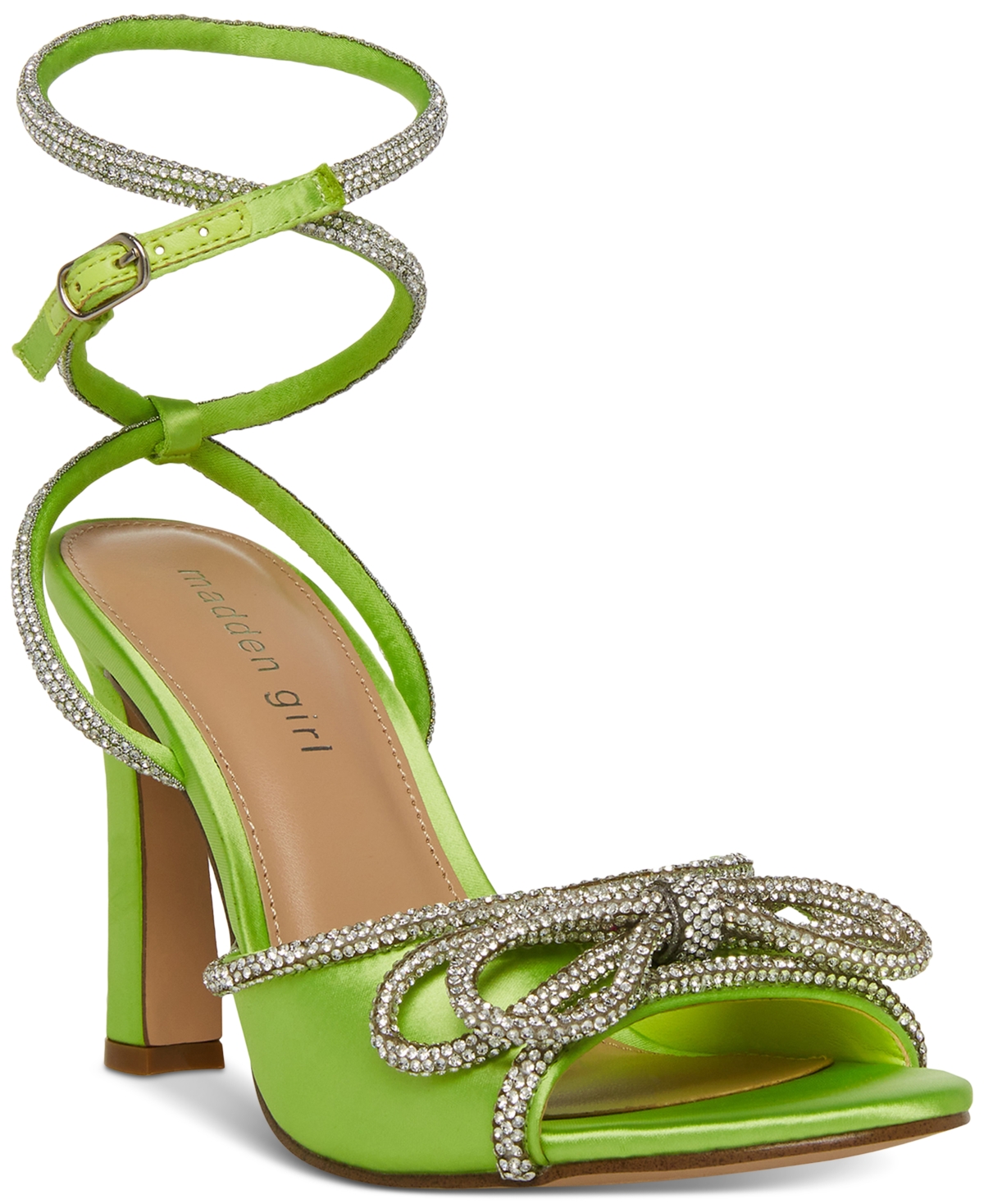 Madden Girl True Rhinestone Bow Evening Dress Sandals In Lime Satin |  ModeSens