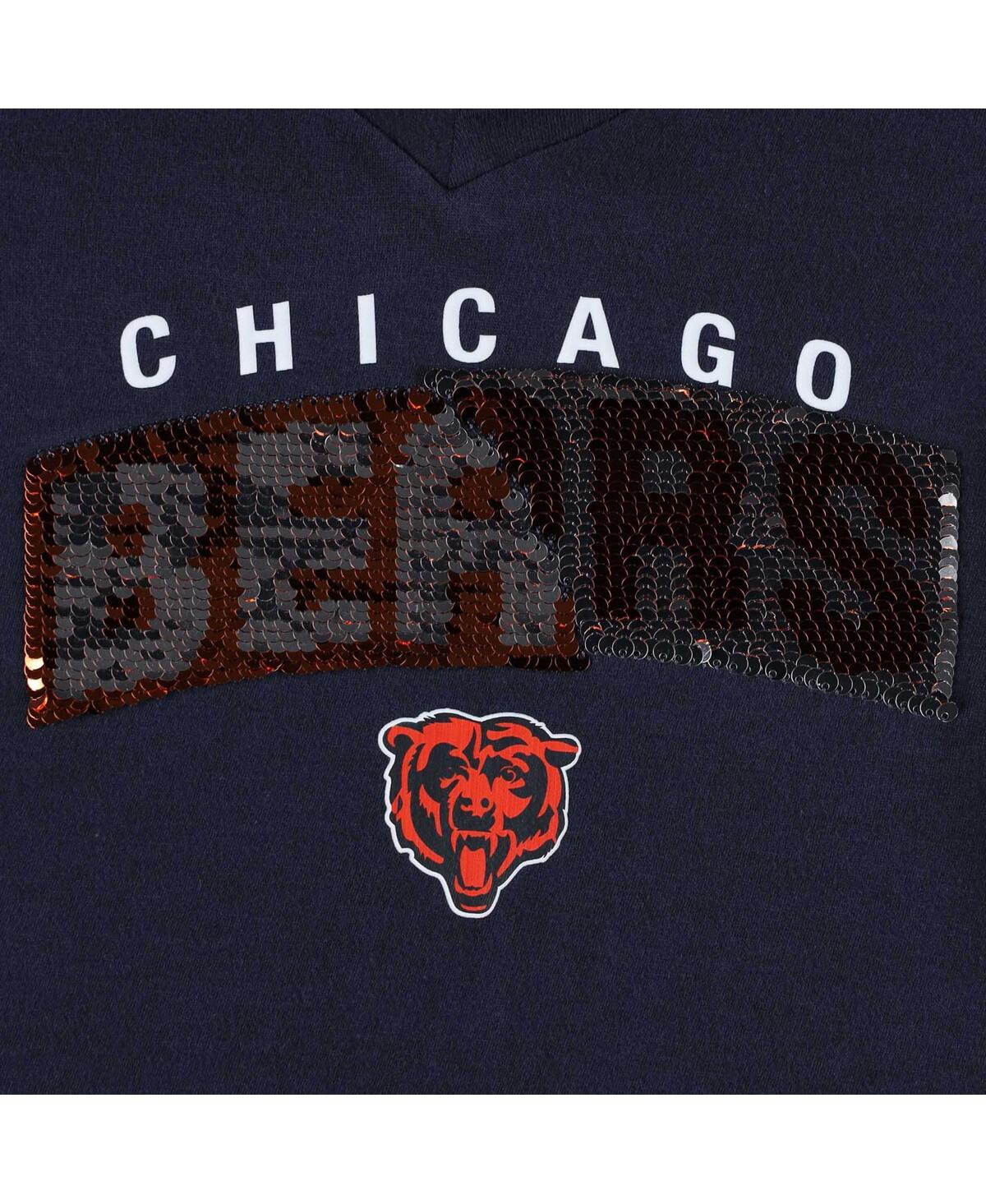 Shop New Era Big Girls  Navy Chicago Bears Reverse Sequin Wordmark V-neck T-shirt