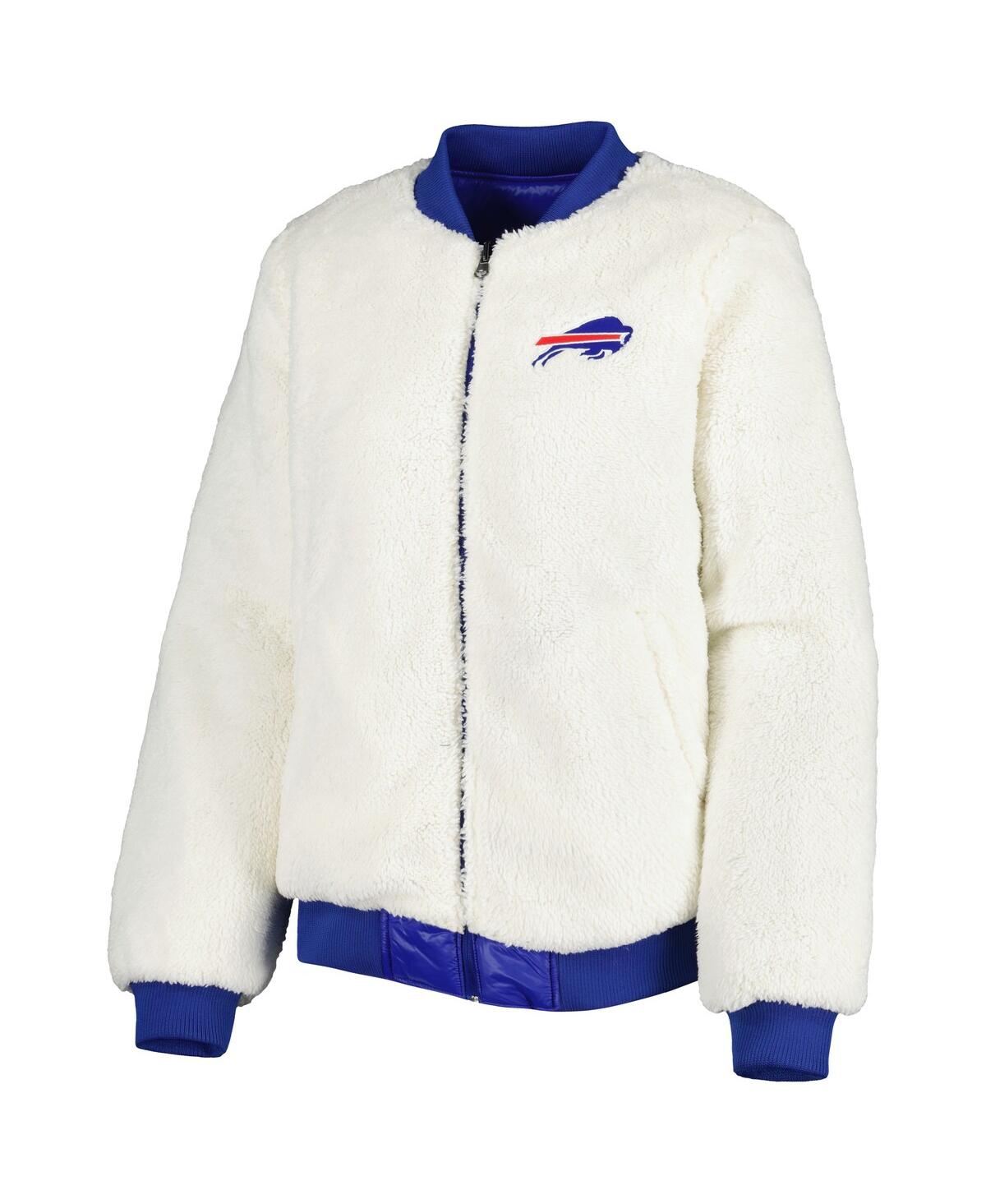 G-III 4HER BY CARL BANKS WOMEN'S G-III 4HER BY CARL BANKS OATMEAL, ROYAL BUFFALO BILLS SWITCHBACK REVERSIBLE FULL-ZIP JACKET 