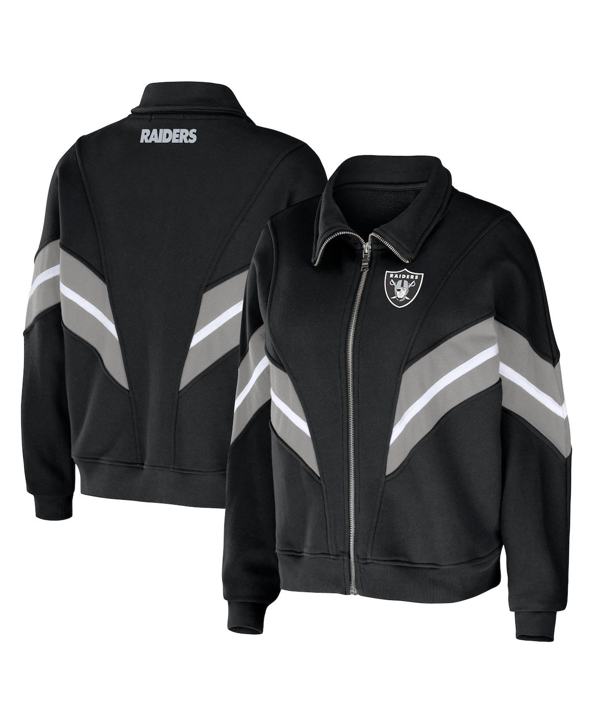 Wear By Erin Andrews Black Las Vegas Raiders Yarn Dye Stripe Full-zip Jacket In Black