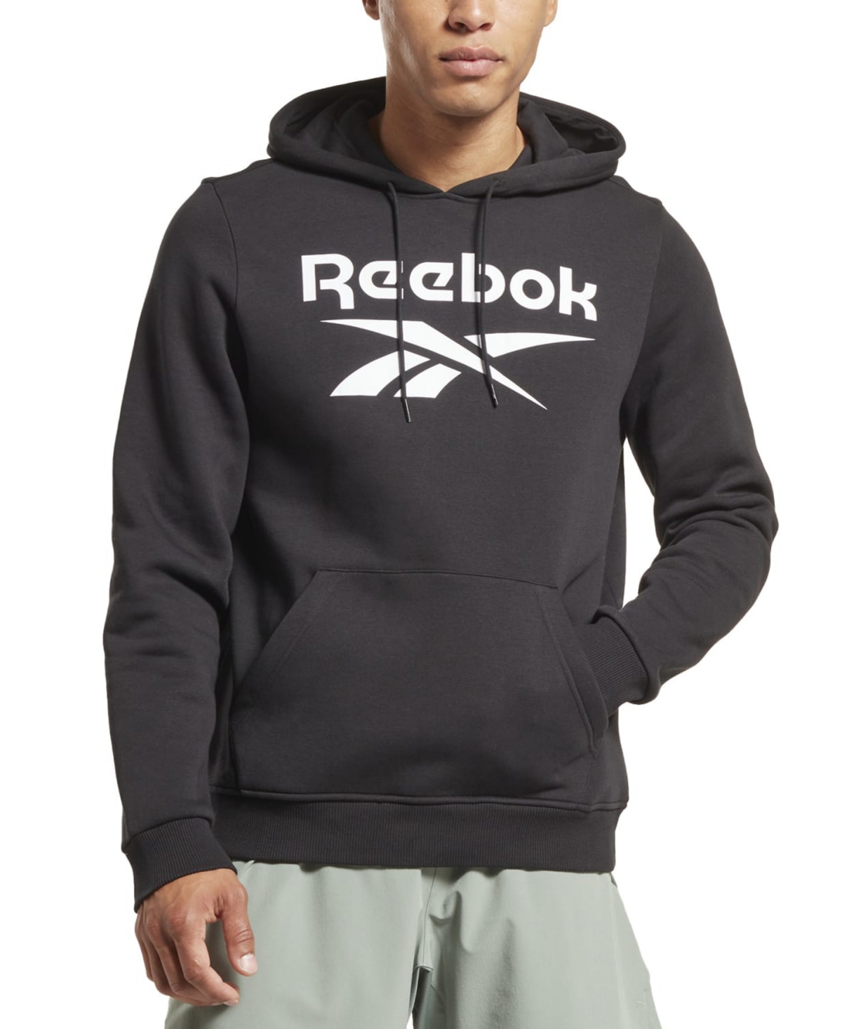 Reebok Men's Identity Classic-fit Stacked Logo-print Fleece Hoodie In Black,white