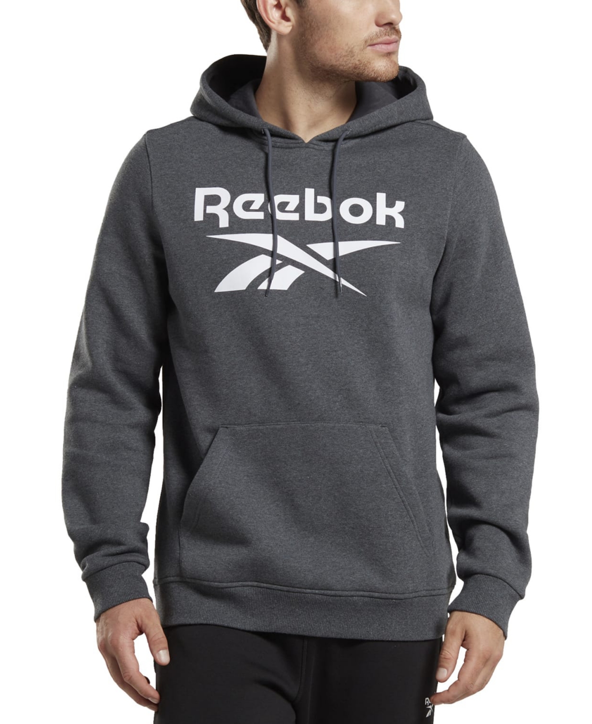 Reebok Men's Identity Classic-fit Stacked Logo-print Fleece Hoodie In Dgh,wht