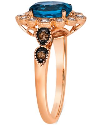 Deep Sea Blue Topaz (1-3/4 ct. t.w.) & Diamond (3/8 ct. t.w.) Halo Ring in 14k Rose Gold