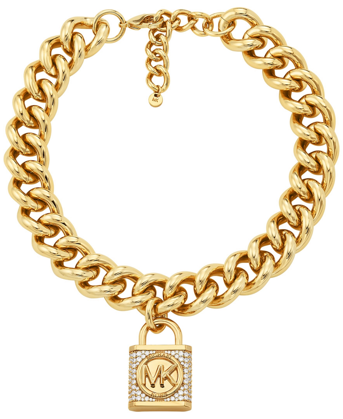 Michael Kors Statement Cubic Zirconia Pave Lock Chain Necklace In Gold