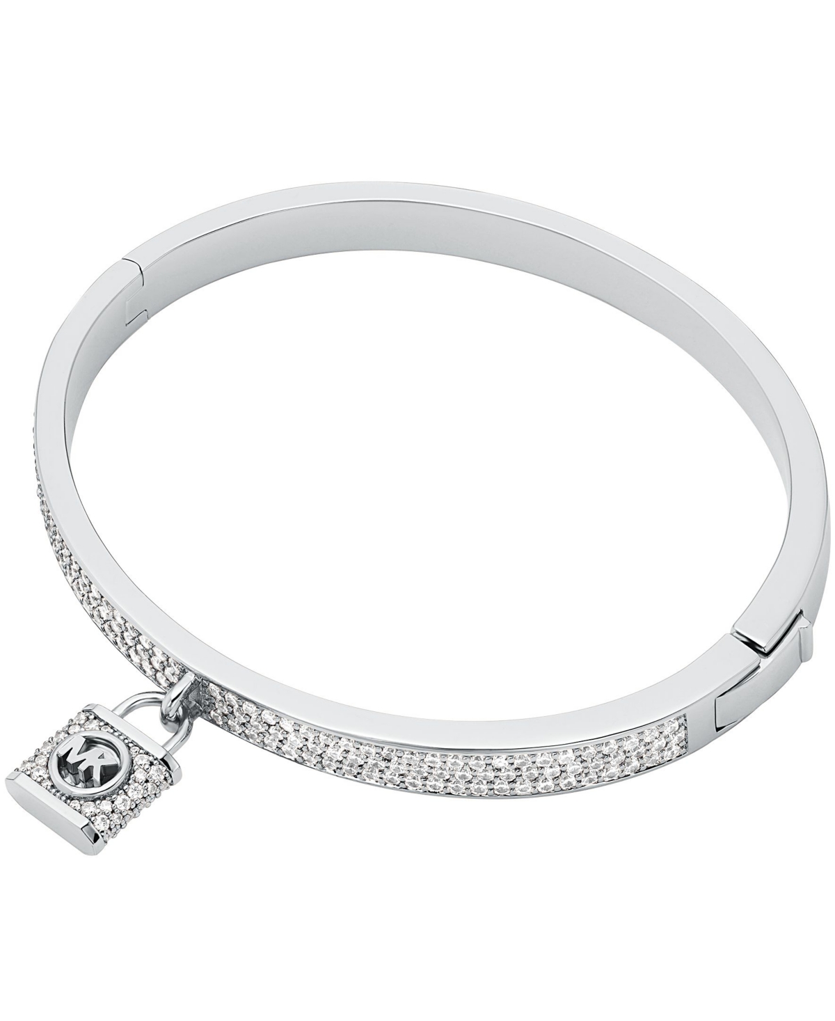 Michael Kors Pave Lock Charm Bangle In Silver