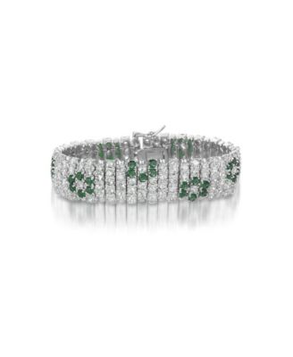 Sterling Silver with Colored Cubic Zirconia Wide Elegant Bracelet