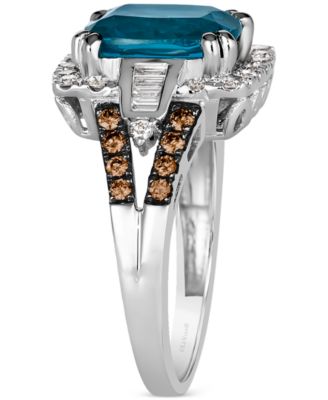 Chocolatier&reg; Deep Sea Blue Topaz (2-1/2 ct. t.w.) & Diamond (5/8 ct. t.w.) Halo Ring in 14k White Gold