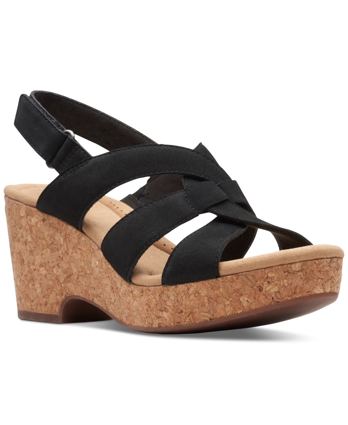 Shop Clarks Women's Collection Giselle Beach Slingback Wedge Sandals In Black Nubuck