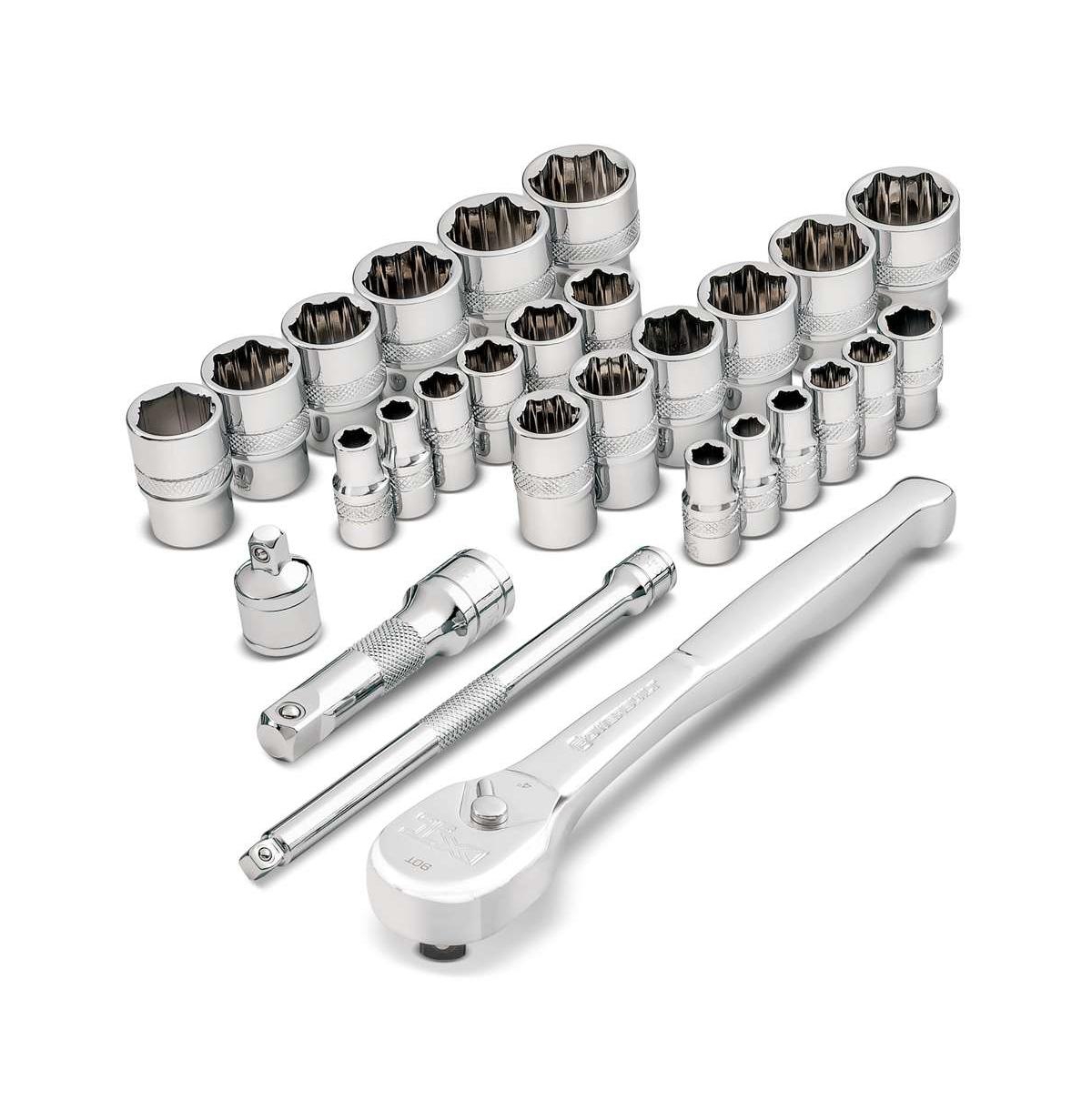 28 Piece Zeon Socket Set for Damaged Bolts with Ratchet - Silver