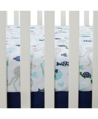 Oceania 100% Cotton Blue/Gray/White Whale with Octopus and Fish Nautical Ocean Theme Fitted Crib Sheet