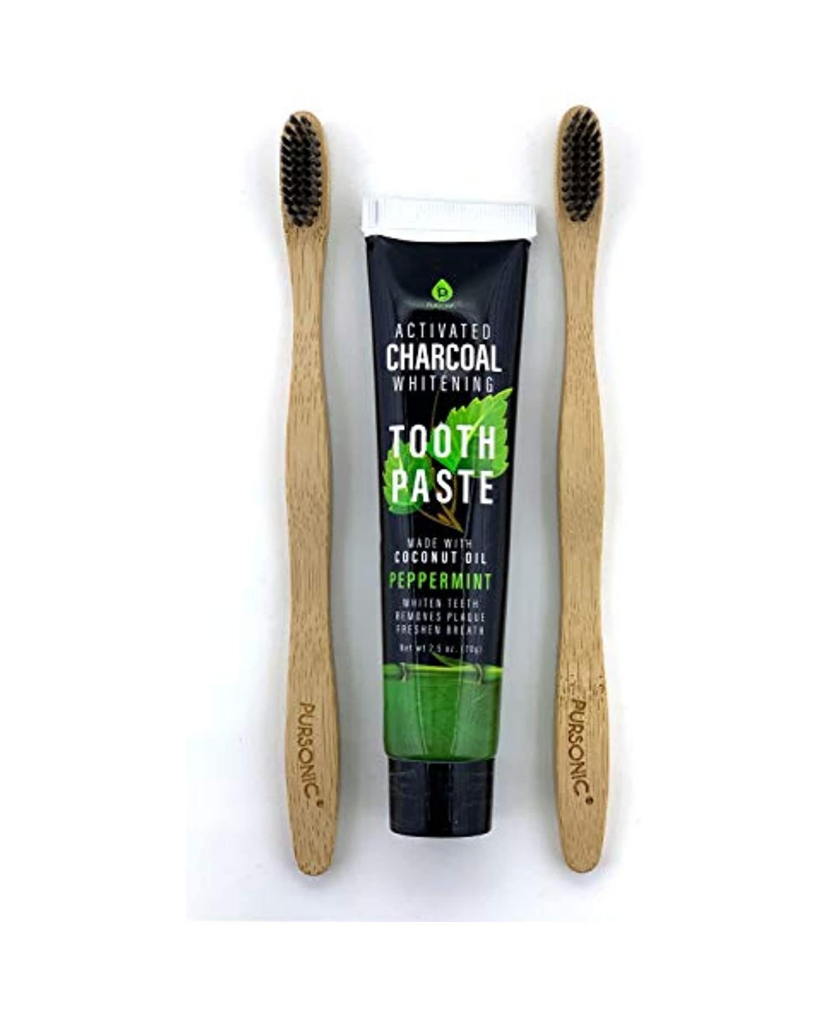 Pursonic Natural Bamboo Toothbrushes & Charcoal Whitening Toothpaste Set