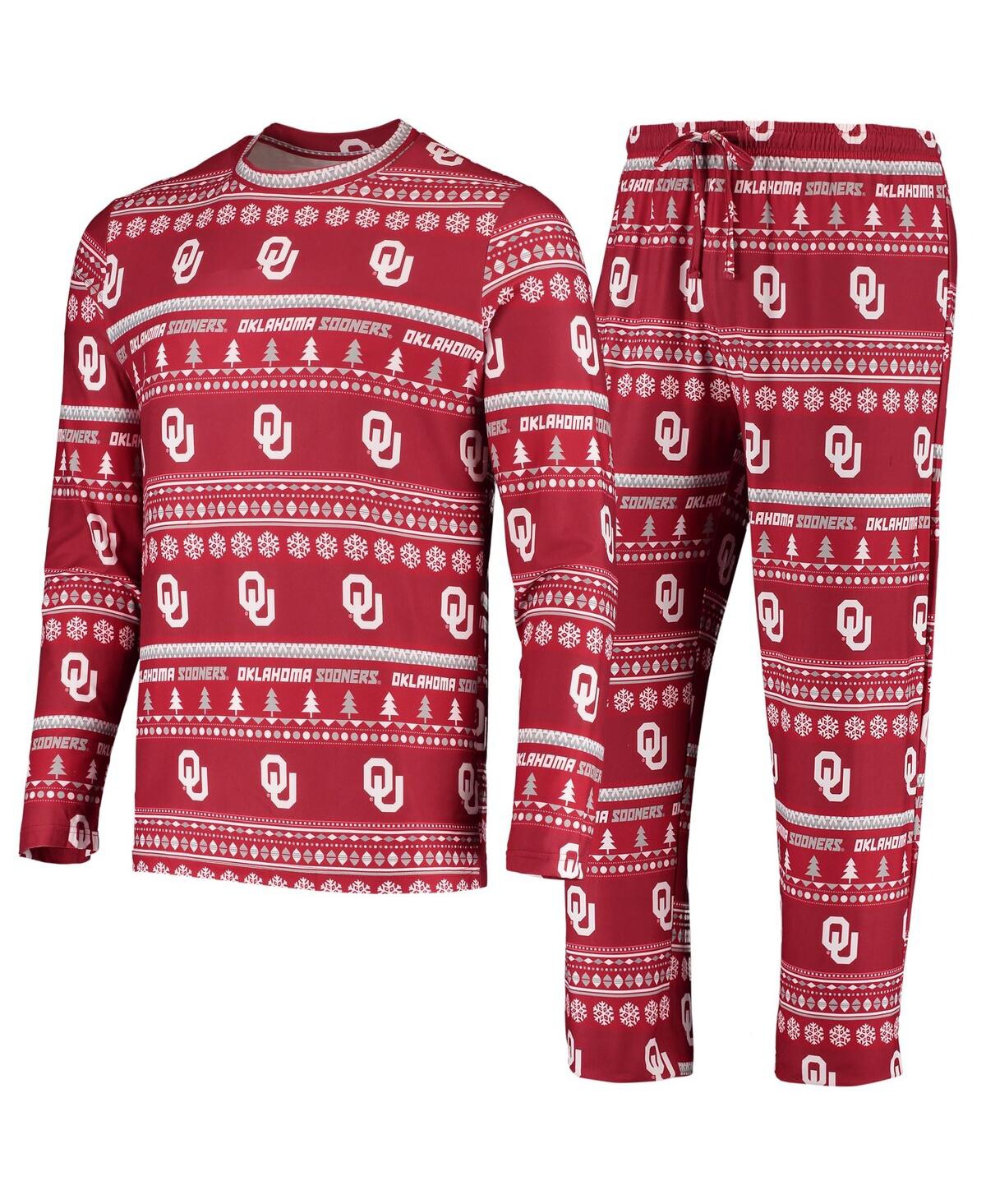 Shop Concepts Sport Men's  Crimson Oklahoma Sooners Ugly Sweater Knit Long Sleeve Top And Pant Set