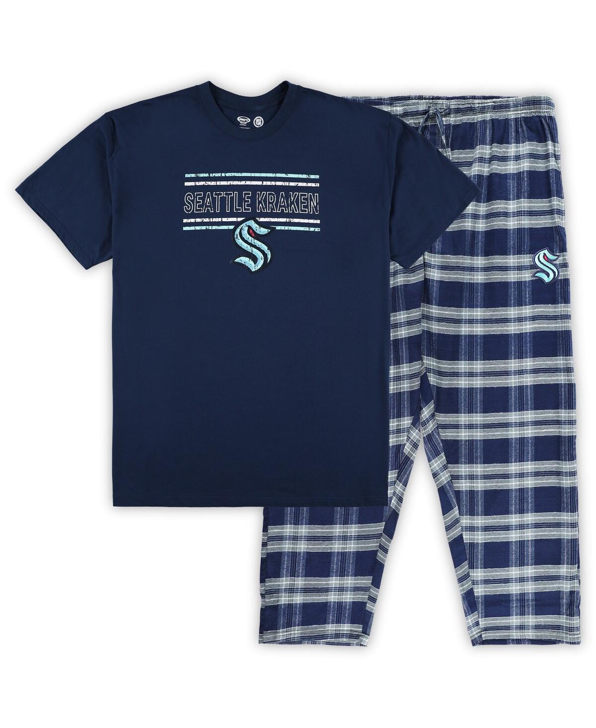 Shop Profile Men's Deep Sea Blue, Gray Seattle Kraken Big And Tall T-shirt And Pajama Pants Sleep Set In Deep Sea Blue,gray