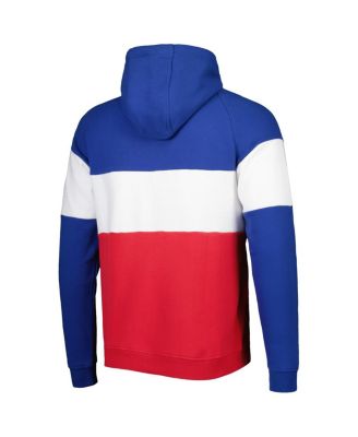 Men's Red, Royal New England Patriots Colorblock Throwback Pullover Hoodie
