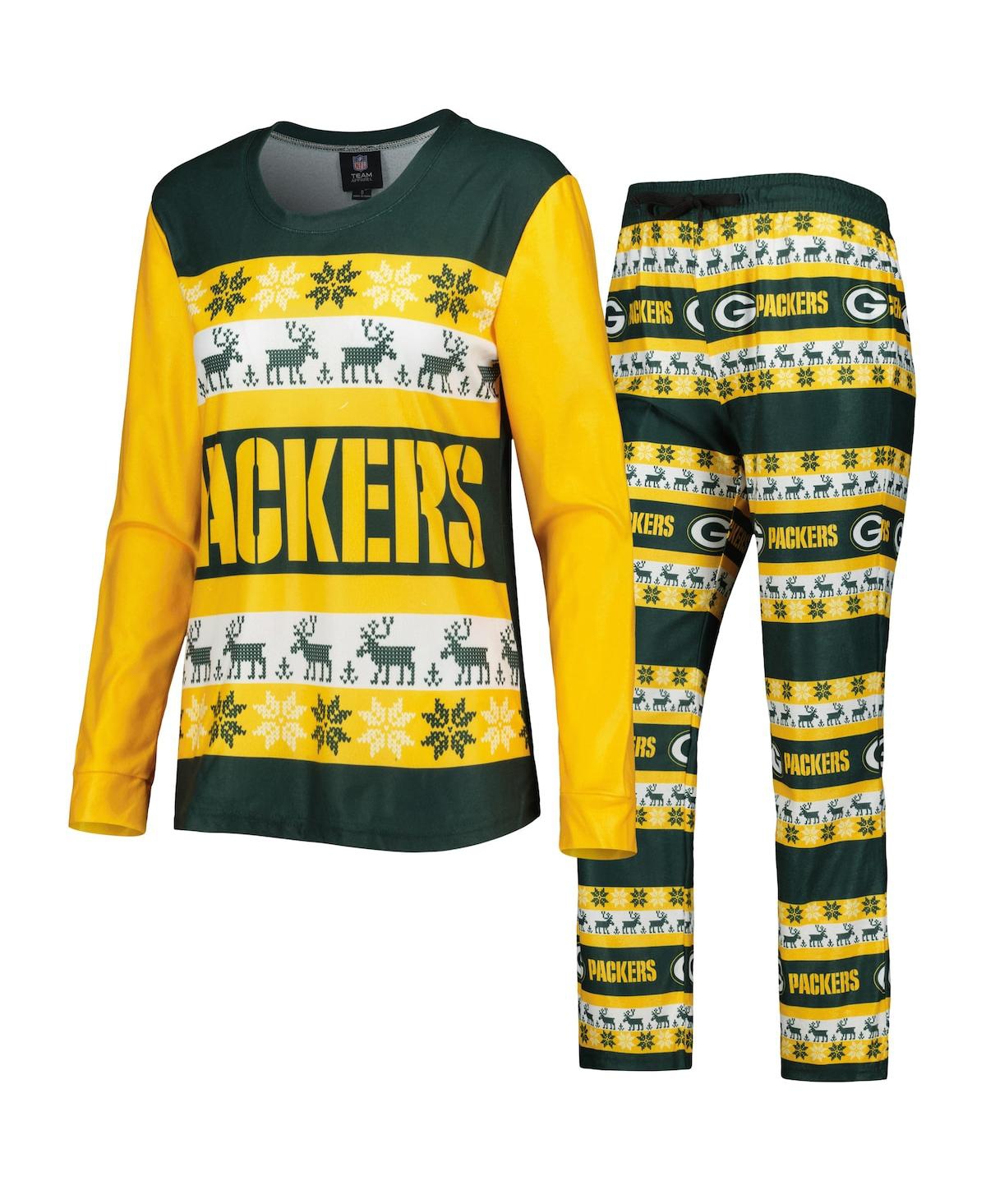 Women's Foco Green Green Bay Packers Holiday Ugly Pajama Set - Green