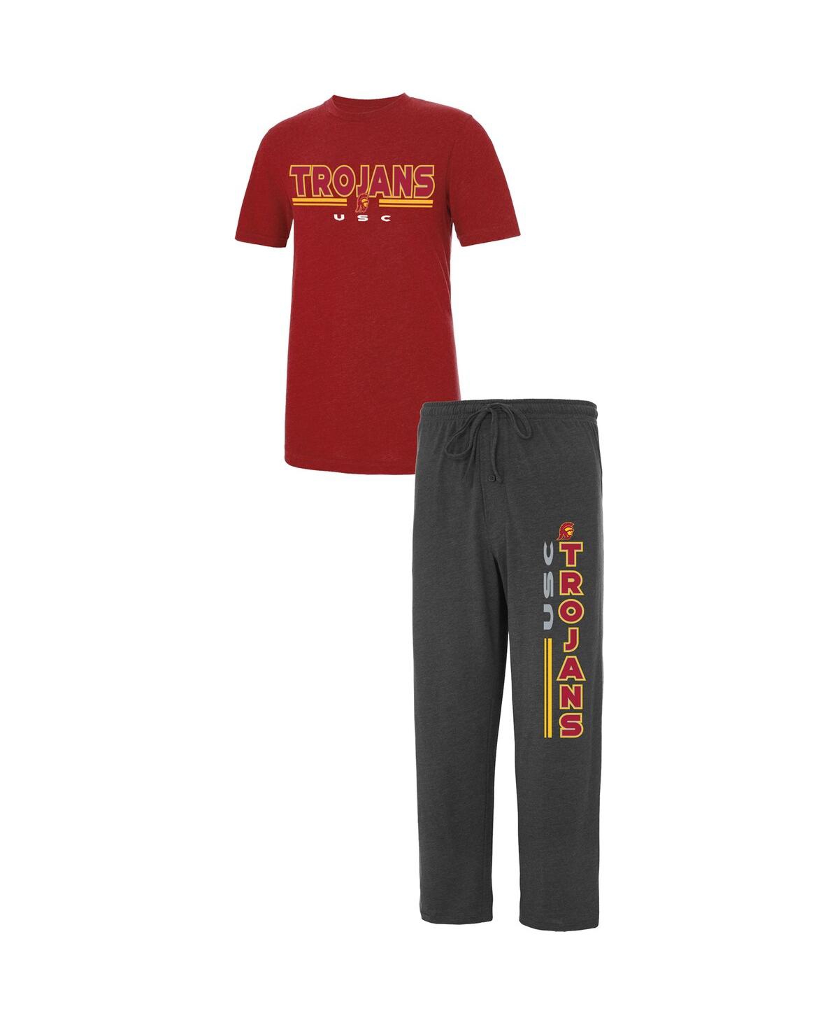 Concepts Sport Men's  Cardinal, Charcoal Usc Trojans Meter T-shirt And Pants Sleep Set In Cardinal,charcoal