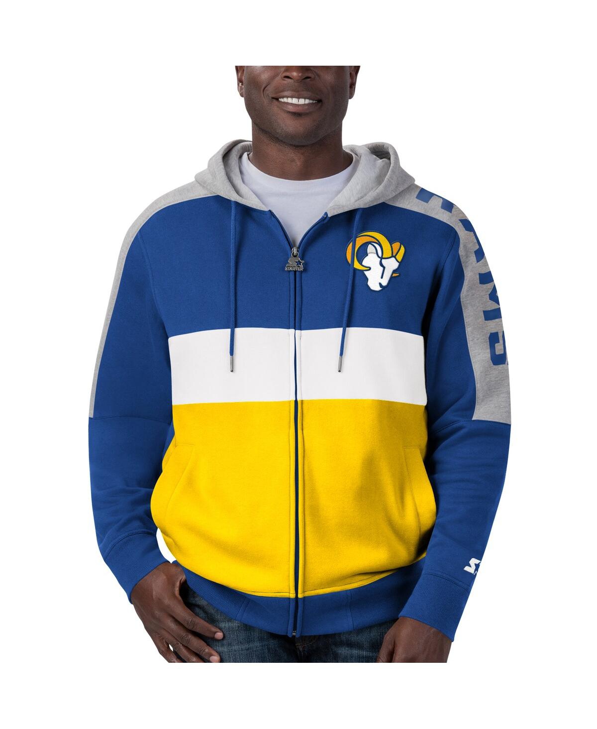 Shop Starter Men's  Royal, Gold Los Angeles Rams Playoffs Color Block Full-zip Hoodie In Royal,gold
