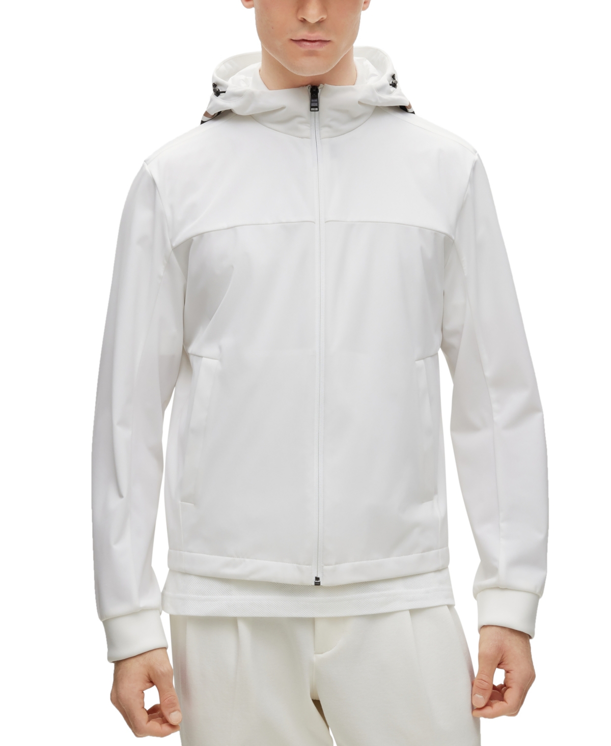 Hugo Boss Boss By  Men's Water-repellent Jacket With Multicoloured Logo Print In White