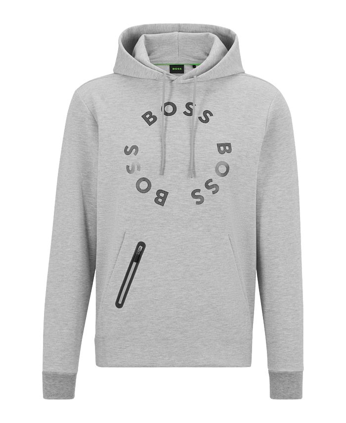 Hugo Boss Men's Cotton-Blend Hoodie with Circular Mesh-Effect Branding ...