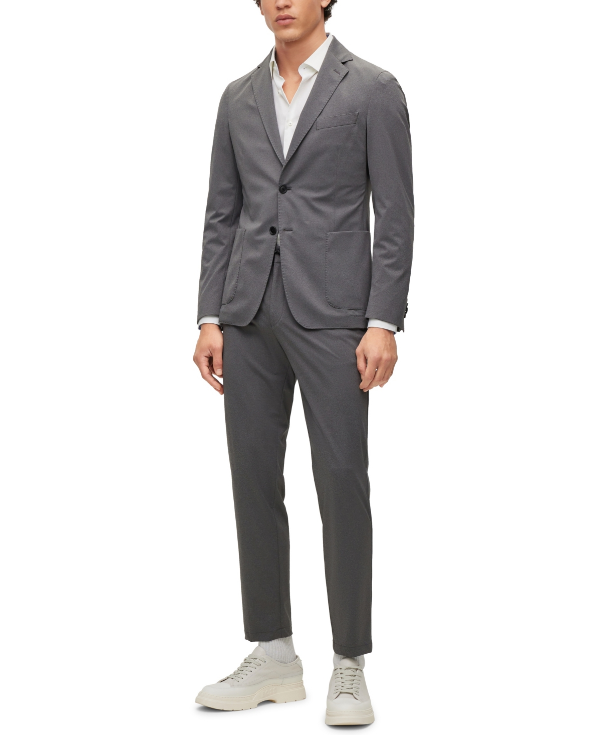 Shop Hugo Boss Boss By  Men's Slim-fit Jacket In Micro-patterned Performance-stretch Cloth In Silver