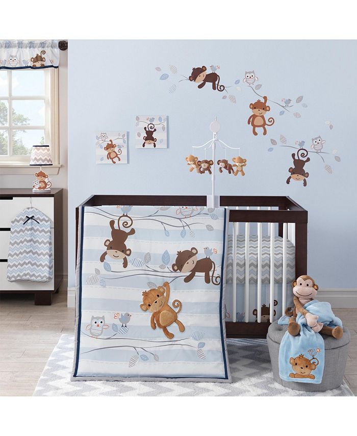 Bedtime Originals Mod Monkey Blue/Gray/White 3Piece Nursery Baby Crib