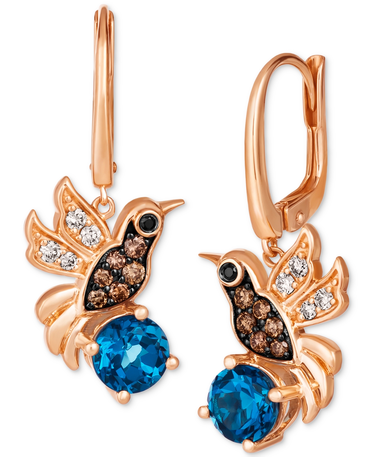 Le Vian Deep Sea Blue Topaz (1-1/2 Ct. T.w.) & Diamond (1/3 Ct. T.w.) Hummingbird Leverback Drop Earrings In In No Color