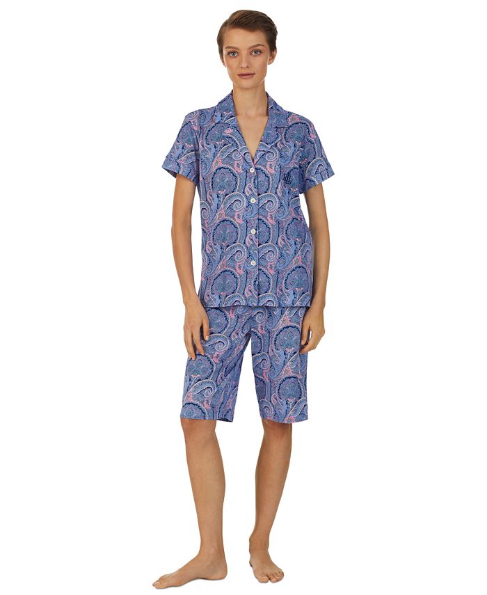 Lauren Ralph Lauren Women's Cotton Notch-Collar & Capri Pajama Set -  Macy's, capri pajama set