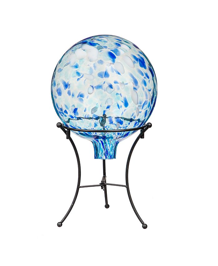 Evergreen 10" Art Glass Aqua Confetti Gazing Ball with Stand Garden and