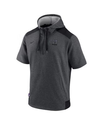 Men's Heathered Charcoal, Black Colorado Rockies Authentic Collection Dry Flux Performance Quarter-Zip Short Sleeve Hoodie