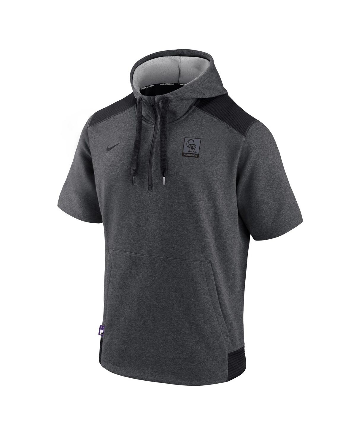 Men's Nike Black Colorado Rockies Authentic Collection Dry Flux Performance Quarter-Zip Short Sleeve Hoodie - Heathered Charcoal