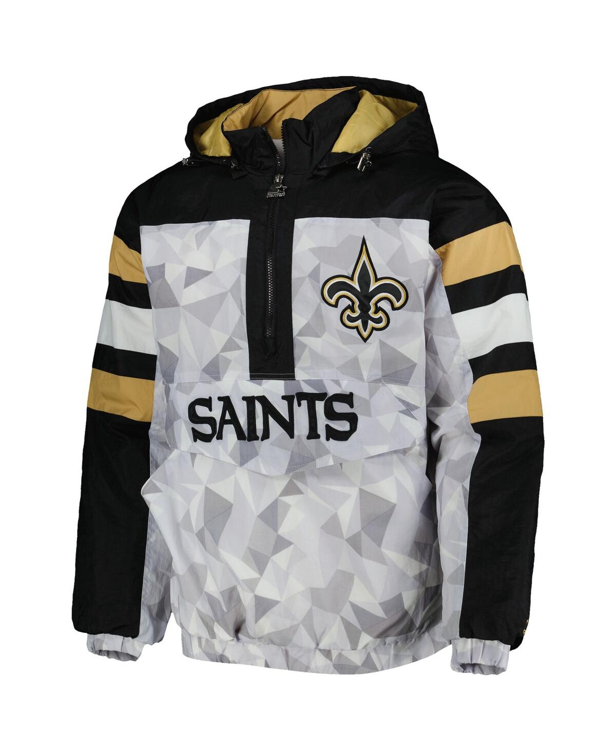 Men's Starter Black New Orleans Saints Thursday Night Gridiron Raglan Half-Zip Hooded Jacket - Black