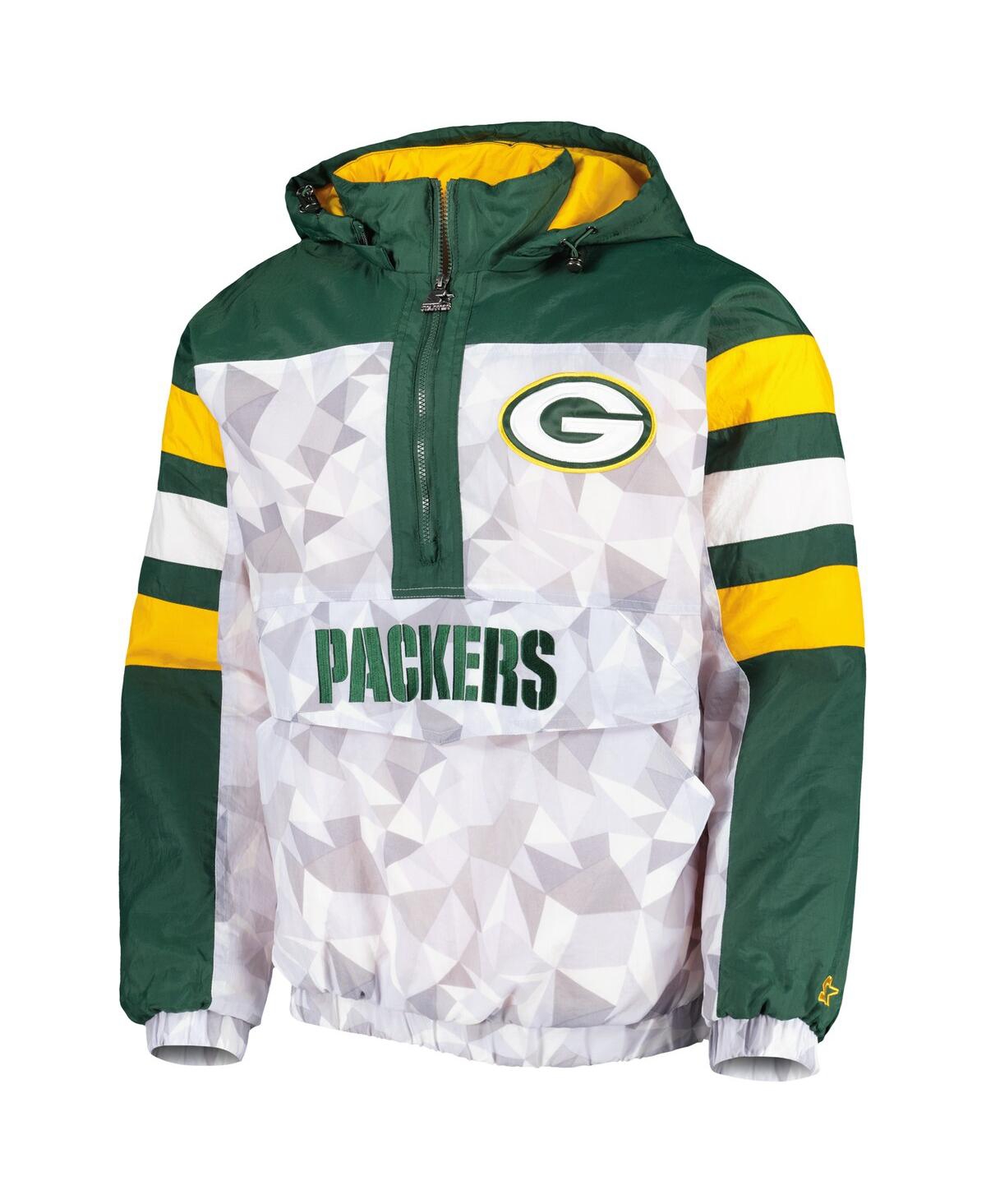 Starter Men's  White, Green Green Bay Packers Thursday Night Gridiron Raglan Half-zip Hooded Jacket In White,green