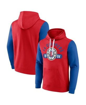 Men's Red, Royal LA Clippers Attack Colorblock Pullover Hoodie