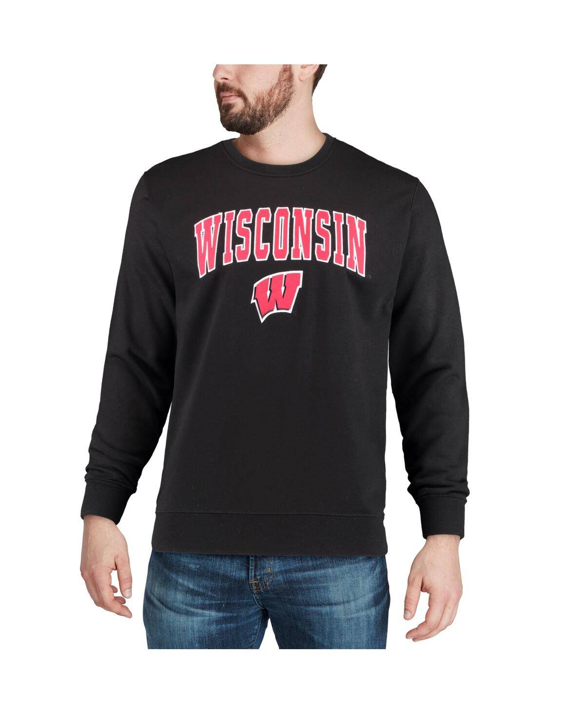 Colosseum Men's Wisconsin Badgers Arch & Logo Crew Neck Sweatshirt In Heather Gray