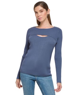 Calvin Klein Women's Ribbed Cutout Sweater - Macy's