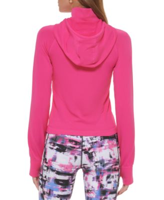 DKNY Women's Performance Twill Seamless Front-Zip Thumbhole Sweater