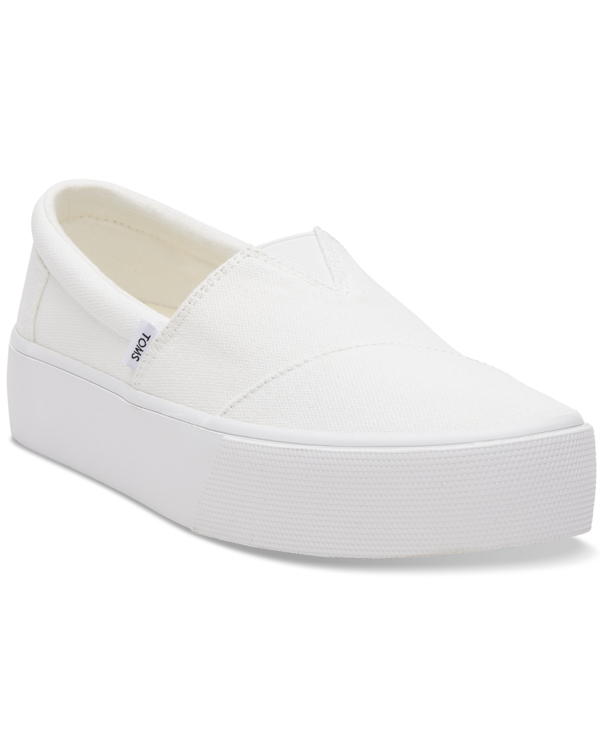 Shop Toms Women's Fenix Canvas Slip On Platform Sneakers In White Washed Canvas