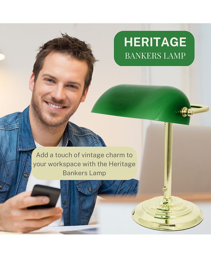 LIGHTACCENTS Metal Bankers Desk Lamp Glass Shade Macy's