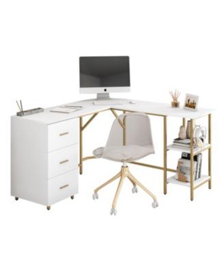 Wood L-Shape Home Office with Storage Two-Tone Desk
