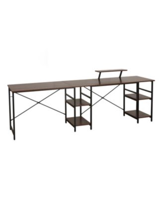 Wood L-Shape with Storage Shelves Industrial Desk