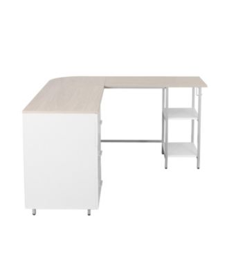 Wood L-Shape Home Office with Storage Two-Tone Desk